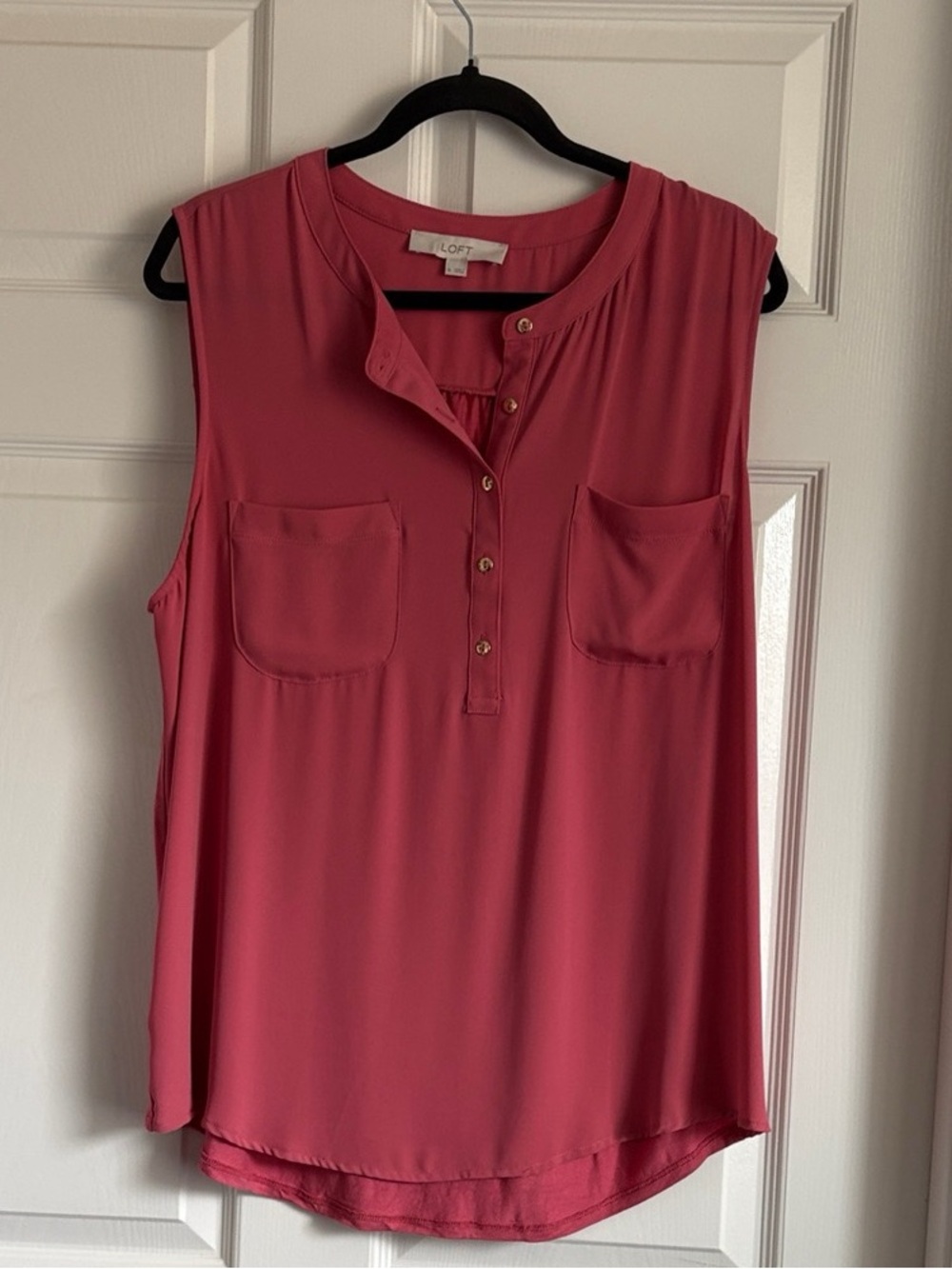LOFT Sleeveless Pocket Henley Top - Rose